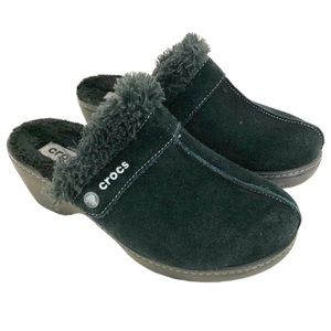 CROCS Sarah Lined Suede Mules Clogs 11 Black